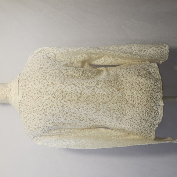 J Jill Women's Ivory Floral Lace Button Down Collared Wool Blend Blouse Size M - Picture 8 of 15